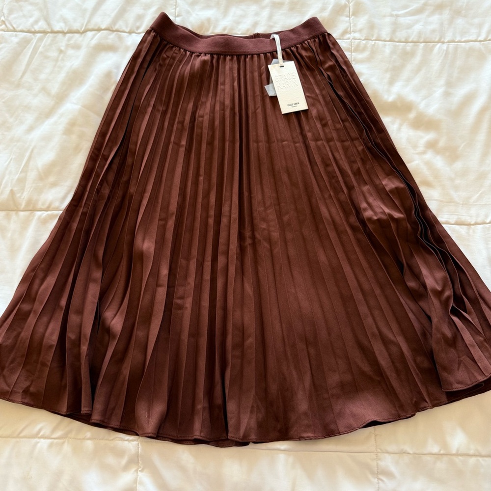 Grace Karin Brown A-Line Pleated Skirt